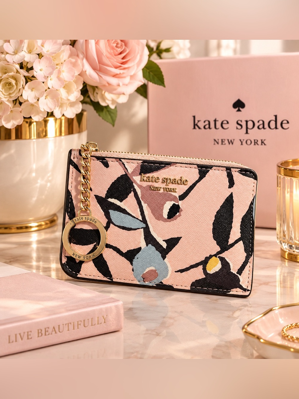 ✨ Kate Spade Pink Floral Zip Card Holder ✨